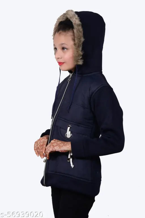Woolen BLUSHH COLLECTION kids' jackets and coats, solid pattern for ages 11-12 and 12-13, hooded jacket set for mother & daughter on Gillkart