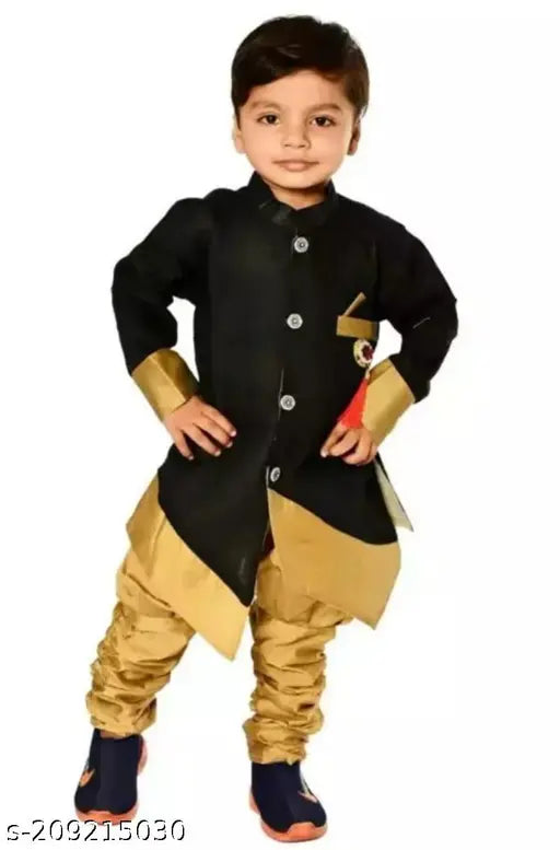 Cotton blend Kurta Pejama set for boys, solid pattern long sleeves kids dress on display stand