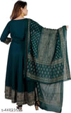 Gold print anarkali kurti with dupatta (Skyasia Women), cotton three-quarter sleeves, solid pattern, stitched, India origin