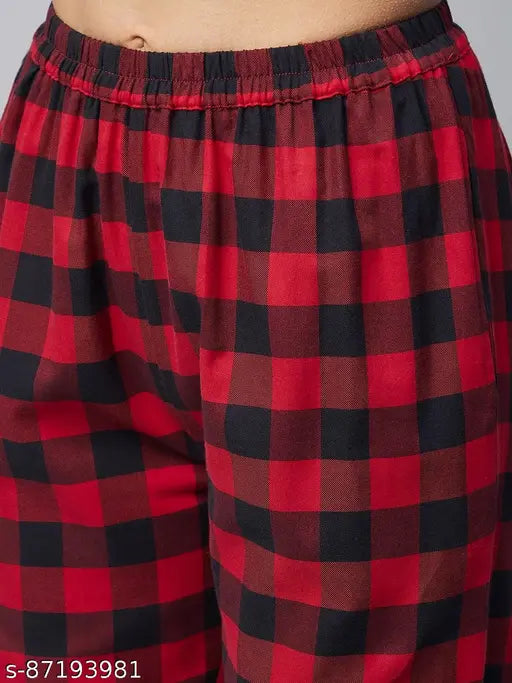 Red checked cotton nightsuit for women, comfortable and stylish loungewear