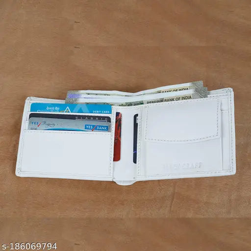 White PU leather men's travel wallet - compact, formal, 8 card slot, sleek design