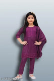Stylish cotton blend kurti pajama set for girls, embroidered top with lace net bottoms - pack of 3 in various sizes