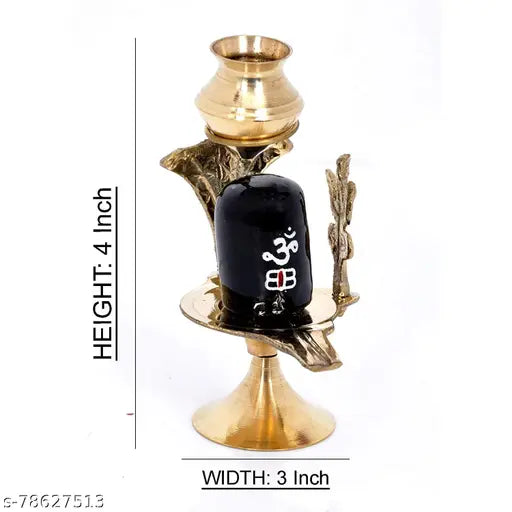 Brass Shivling Stand Kalash Lota with Gold Abhishek Lota, traditional Hindu puja offering set, Indian-made