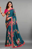 Chiffon Georgette printed saree with separate blouse, digital print and solid net, Bollywood style, India origin