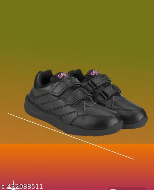 Black EVA sole running shoes for kids (4-12 years), lace-up Velcro design by NCC
