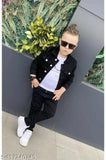 Black long-sleeve boy jacket from India, perfect for a stylish young lad's casual wear