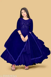 Gorgeous cotton kids frock combo in solid net patterns, three-quarter sleeves. Kids' frocks for parties aged 9-16 months from India