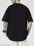 Black cotton blend t-shirt with force printed typography, three-quarter sleeves. Men's round neck size S, L, XL from India