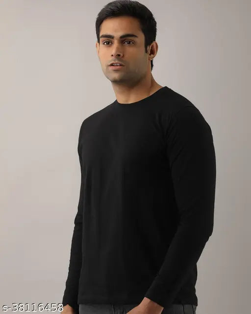 Black cotton solid long sleeve casual t-shirt, Men's Clothing Culture branded clothing for a stylish fit