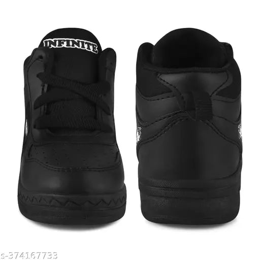 Full black synthetic leather sports shoes for boys and kids (blue), comfortable and stylish gym footwear