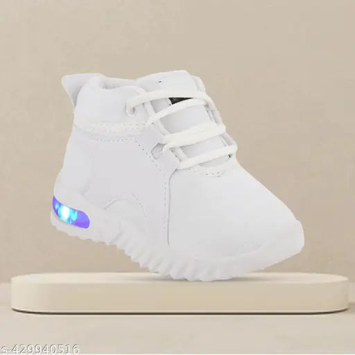 Redburg Kids LED light shoes (White) - canvas and Eva casual sneakers for boys and girls with lace-up fastening, embellished net pattern