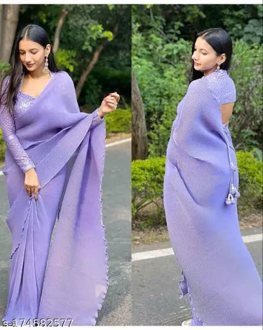 Georgette self-design embellished net NEW REAL HAVI CRUSH saree with running blouse, India origin
