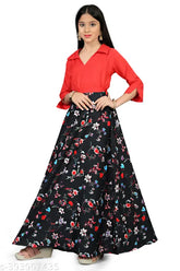 Printed crepe maxi dress for girls, colorful rose pattern, round collar, suitable for parties and special occasions