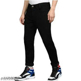 Men's slim fit stretchable denim jeans, polyester solid color, ideal for casual and semi-formal wear. Available in sizes: 28 (waist 30, length 39), 30 (waist 32, length 39), 32 (waist 34, length 39). Made in India