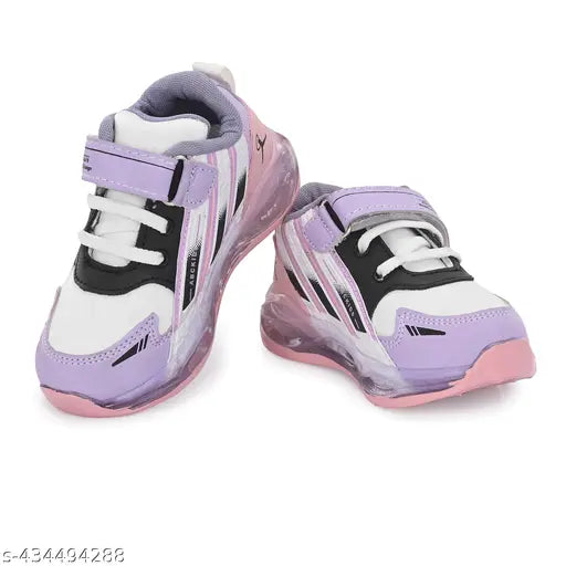 Synthetic LED light shoes for kids, TEXOS brand, velcro fastening, vibrant printed net design, ideal for parties or casual wear