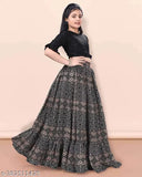 Black rayon round neck Lehenga Cholis by Niren Enterprise, ethnic motif pattern, suitable for parties or weddings, children's Indian wear