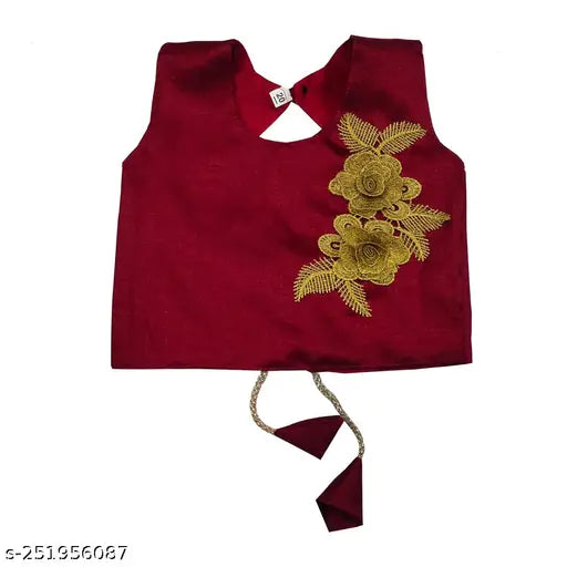 Art Silk and Jaquard embellished Lehenga Choli set for kids (ages 12-8 years), perfect for princess wardrobes with matching ballerinas and hairbands