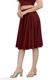 Maroon pure cotton lycra mini skater skirt, free size, knee-length party wear for women