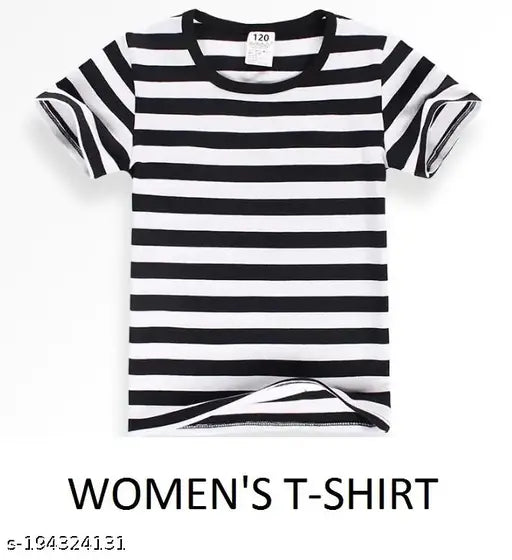Women's stripped cotton t-shirt, short sleeves, stripe pattern, S-XXXL sizes, made in India