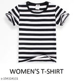 Women's stripped cotton t-shirt, short sleeves, stripe pattern, S-XXXL sizes, made in India