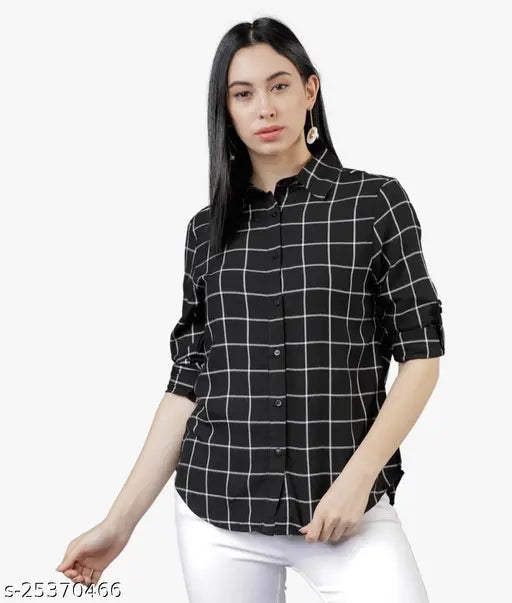 Cotton blend Kashvi Western check shirt, dark wash denim jacket with three-quarter sleeves, premium quality for women's casual self-design, India origin