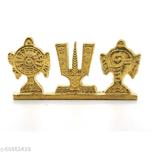 Gold-plated brass Shankh Chakra Namah showpiece, intricately detailed Indian god idol (1pc), dimension: 10cm x 4.5cm x 1.5cm