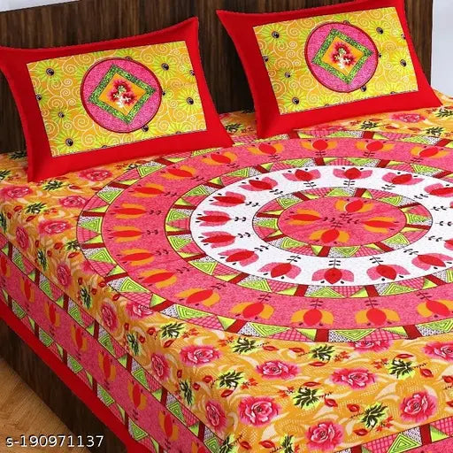 Stylish cotton floral double bedsheets, 100x90, regular quality, ideal for summer, adult use, set of 1 with 2 pillow covers