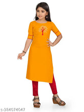 Yellow colorblocked cotton kurti&kurtas for girls, modern style with long sleeves