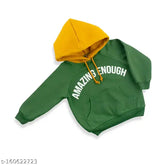 Olive cotton blend unisex kids' hoodie sweatshirt with printed design, perfect for winter wear (ages 1-5 years)