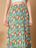 Floral pleated maxi skirt for women, vibrant floral pattern, crepe fabric, Western wear, size 26-38