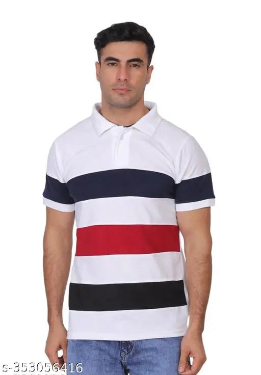 Striped cotton short-sleeve t-shirt, white and multicolor, half-sleeve partywear in India