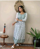 Green rayon TANA BANA NYRA cutt printed kurta pant set with three-quarter sleeves, Indian design, size S-XXXL available