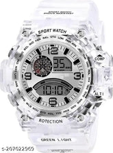 Transparent strap, shockproof digital watch with alarm and multiple functions in white, premium quality and water-resistant, perfect for casual wear
