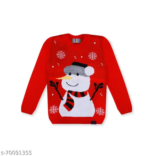 Wool knit snowman winter sweater for infants & kids, printed pattern on long sleeves