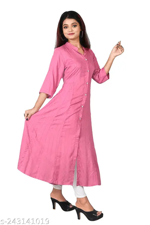 Rayon Casual A-Line Kurti, solid self-design, perfect for formal or informal events in India