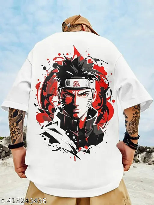 White cotton-blend men's round neck t-shirt with force graphic print, three-quarter sleeves, size S for chest 36in and length 26in