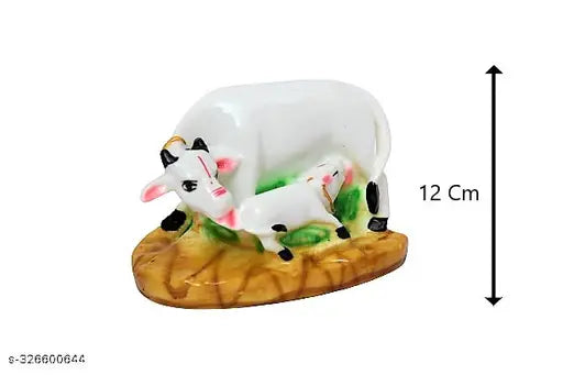 Multicolor handicraft marble dust cow showpiece with calf, ideal for office or home decor, Diwali puja gifting