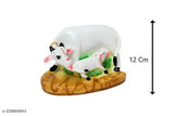 Multicolor handicraft marble dust cow showpiece with calf, ideal for office or home decor, Diwali puja gifting