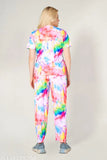 Stylish printed t-shirt and pyjama set, women's polyester loungewear with short sleeves and elastic waistband, dyed/washed design, Indian origin