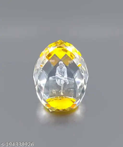 Yellow Shinde Exports Shirdi Sai Baba crystal dashboard idol, 25 inches long and 6 inches high, glass material, home decor or car gift