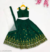Taffeta silk lehenga choli for kids girls, embroidered with net dupatta - Indian wedding fashion for 2-6 year olds