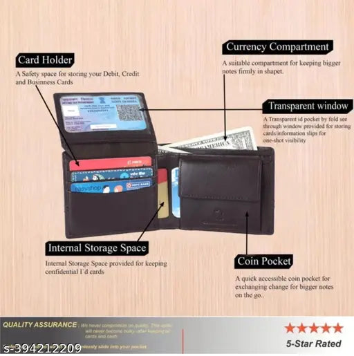Brown genuine leather men's wallet with RFID blocking, featuring 2 compartments and a sleek design for timeless elegance