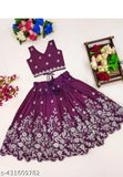 Purple taffeta silk, embellished kids Lengha Choli for 4-year-olds. Indian fashion for special occasions