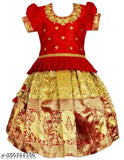 Dupion silk, embroidered Lehenga Choli set for kids girls (16in-22in), traditional Pattu Pavadai style, suitable for festivals and parties