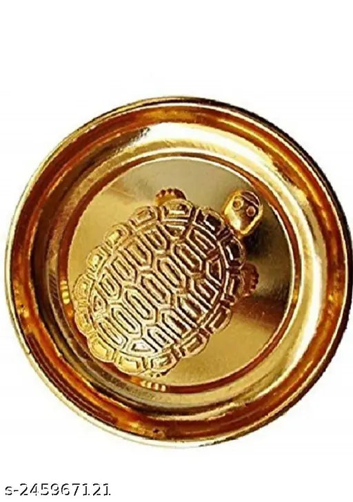 Brass Feng Shui Tortoise on Plate, Vastu kachua Yantra for good luck decorative showpiece