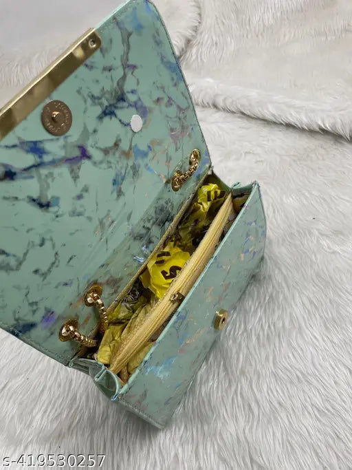 PU leather, printed net, small women's sling bag. Indian designer bag with 2 compartments for casual outings