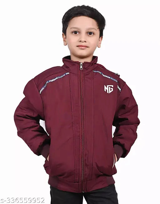 Maroon printed net cotton jacket for boys and kids by Nadwi Garments, long sleeves, various sizes available from 1-12 years