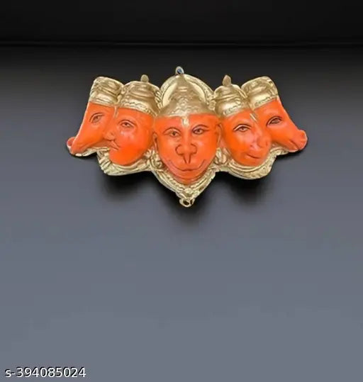 Orange resin Panchmukhi Hanuman idol, 7 x 4 inches wall hanging for door entrance (Vastu compliant)