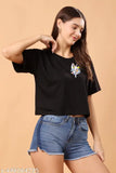 Oversized rabbit print cotton crop top t-shirt for women and girls, half sleeve design in various sizes