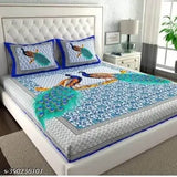 Double Queen pure cotton Jaipuri bedsheet set, 180 thread count, 2 pillow covers, ideal for summer